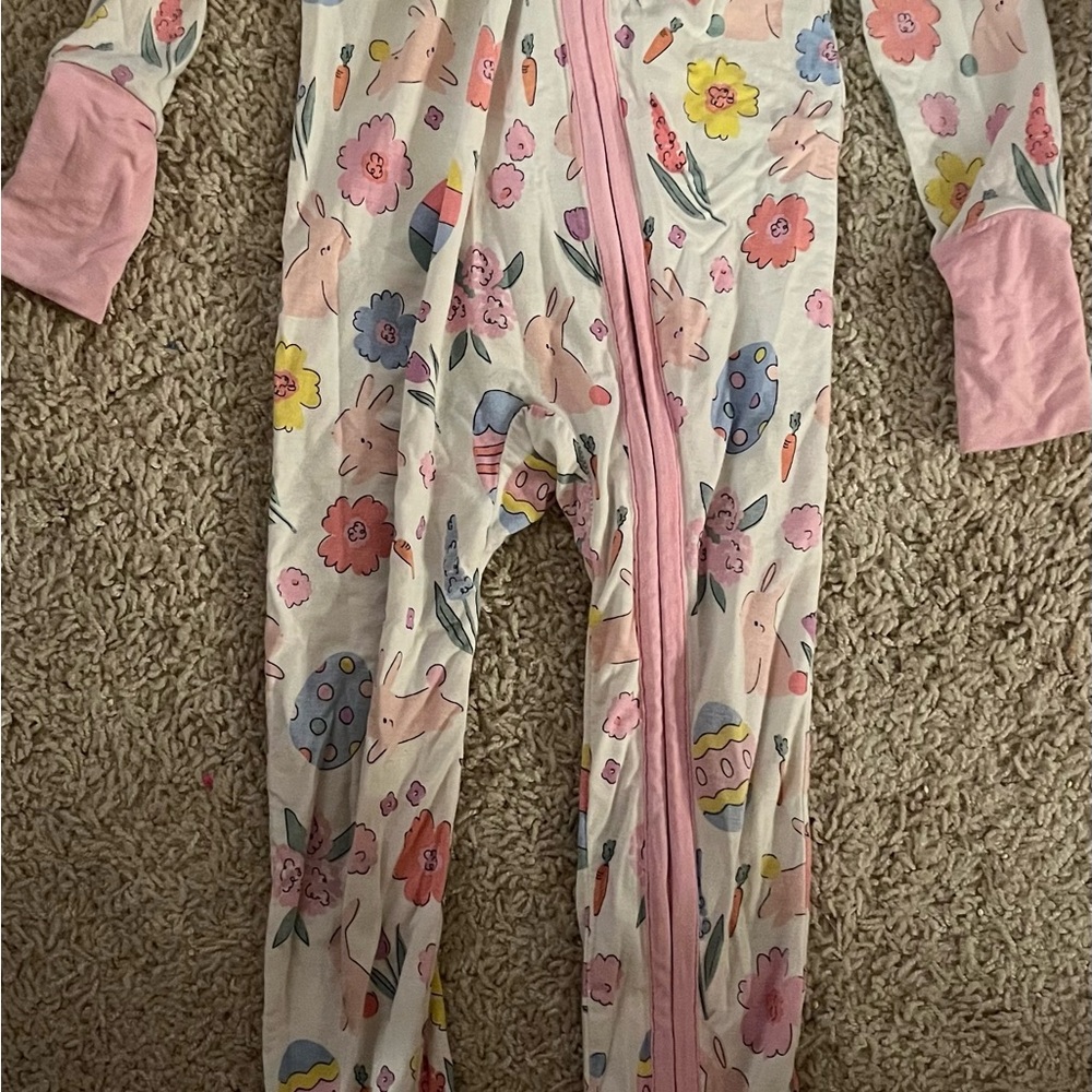 Angel Dear Girl’s Bunny and Floral Bamboo Footie Pajamas, Size 18-24M